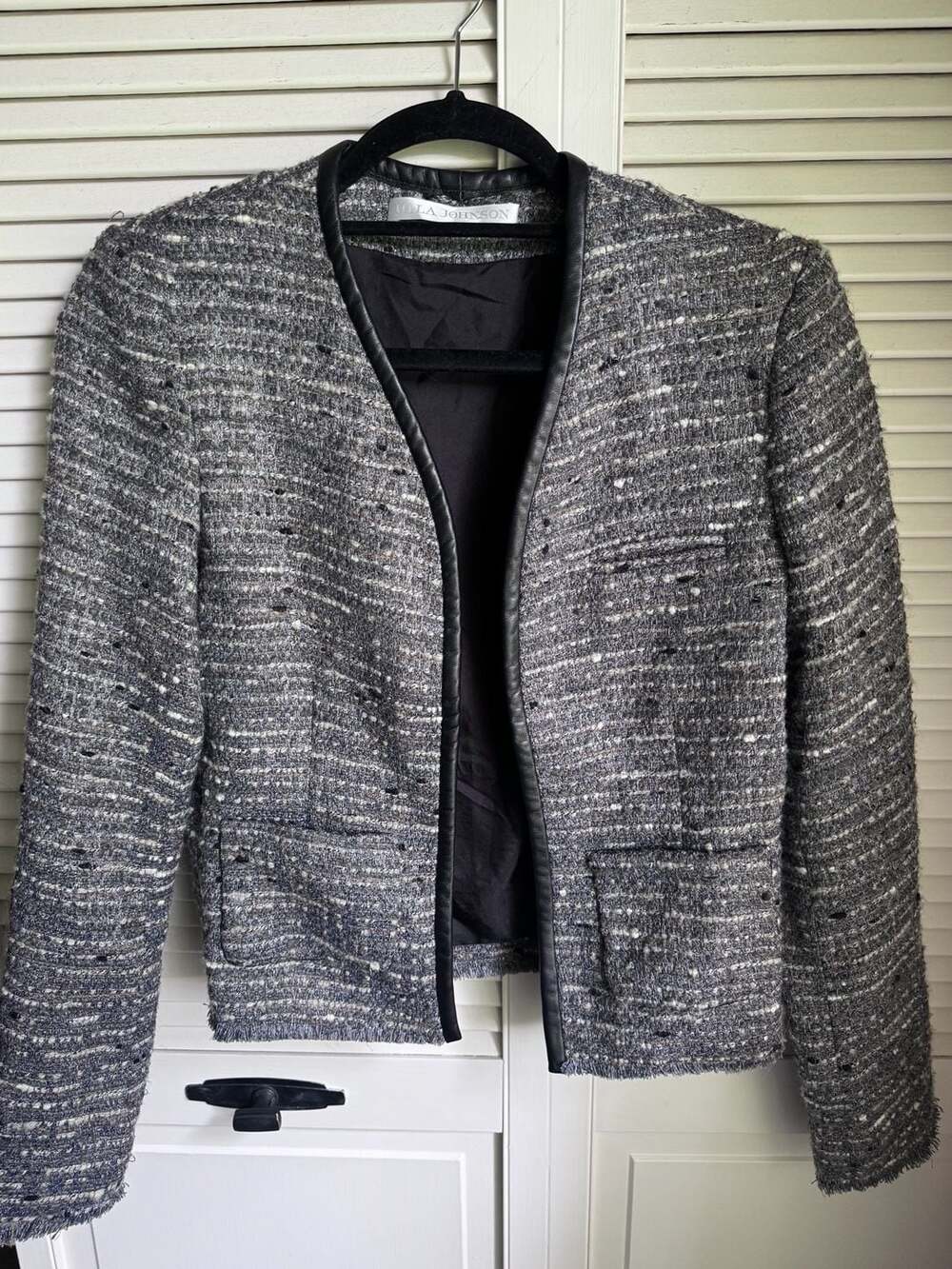 Ulla Johnson Size 6 Grey Tweed Lambskin Trim Jacket